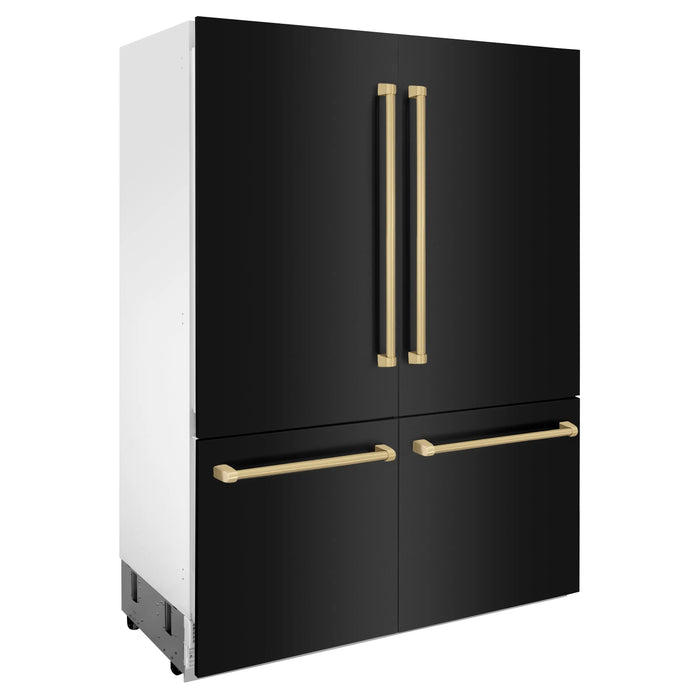 ZLINE 60" Autograph Edition Built-in 4-Door French Door Refrigerator in Black Stainless with Champagne Bronze Accents, RBIVZ-BS-60-CB ZLINE Dreamwood Living