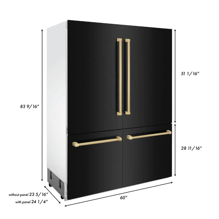 ZLINE 60" Autograph Edition Built-in 4-Door French Door Refrigerator in Black Stainless with Champagne Bronze Accents, RBIVZ-BS-60-CB ZLINE Dreamwood Living