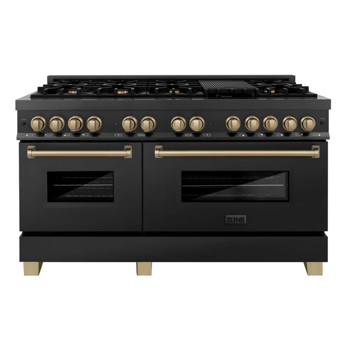 ZLINE 60" Autograph Edition Dual Fuel Range in Black Stainless Steel with Champagne Bronze Accents, RABZ-60-CB ZLINE Dreamwood Living