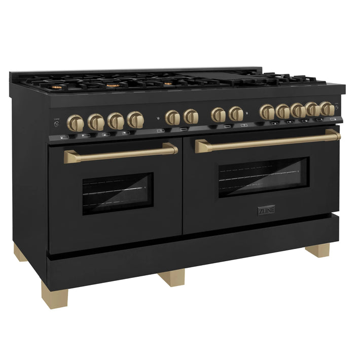 ZLINE 60" Autograph Edition Dual Fuel Range in Black Stainless Steel with Champagne Bronze Accents, RABZ-60-CB ZLINE Dreamwood Living
