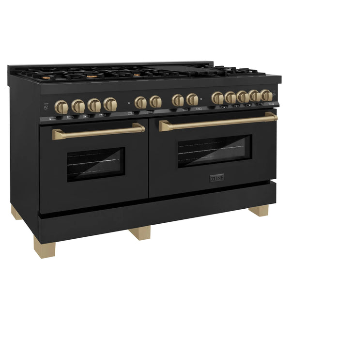 ZLINE 60" Autograph Edition Dual Fuel Range in Black Stainless Steel with Champagne Bronze Accents, RABZ-60-CB ZLINE Dreamwood Living