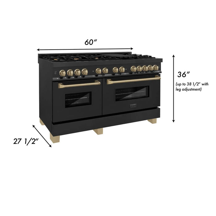 ZLINE 60" Autograph Edition Dual Fuel Range in Black Stainless Steel with Champagne Bronze Accents, RABZ-60-CB ZLINE Dreamwood Living