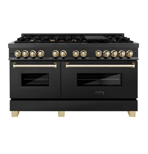 ZLINE 60" Autograph Edition Dual Fuel Range in Black Stainless Steel with Gold Accents, RABZ-60-G ZLINE Dreamwood Living