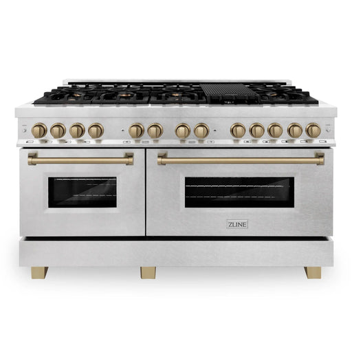ZLINE 60" Autograph Edition Dual Fuel Range in DuraSnow® Stainless Steel with Champagne Bronze Accents, RASZ-SN-60-CB ZLINE Dreamwood Living