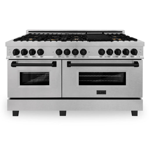 ZLINE 60" Autograph Edition Dual Fuel Range in DuraSnow® Stainless Steel with Matte Black Accents, RASZ-SN-60-MB ZLINE Dreamwood Living