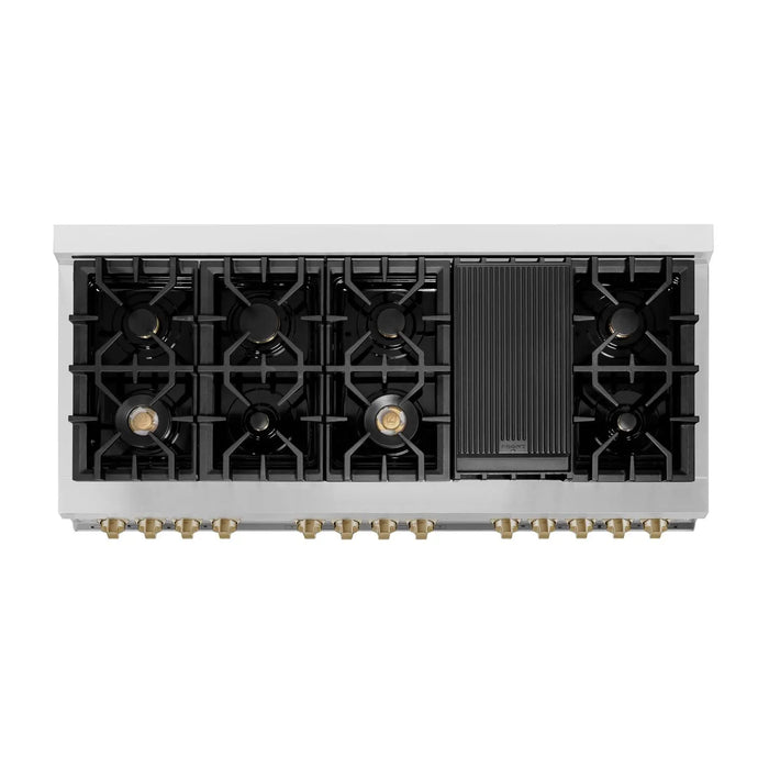 ZLINE 60" Autograph Edition Dual Fuel Range in Stainless Steel with White Matte Doors and Champagne Bronze Accents, RAZ-WM-60-CB ZLINE Dreamwood Living