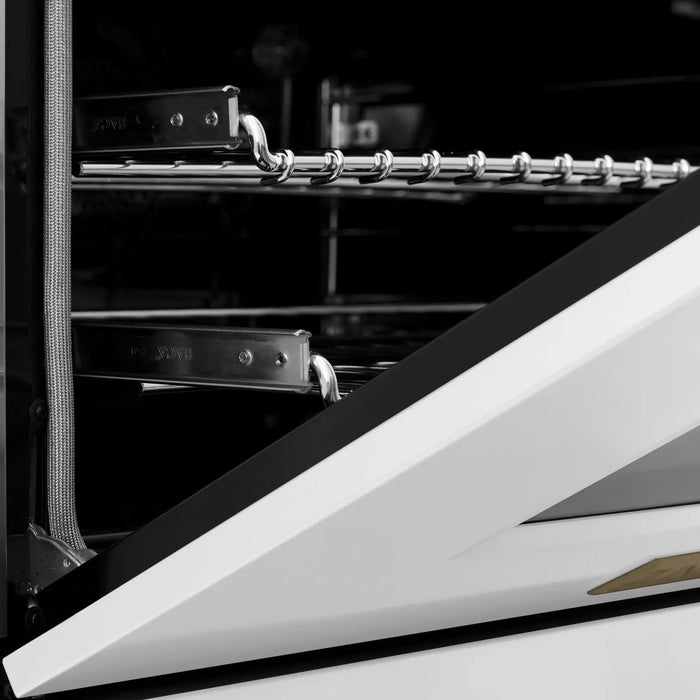 ZLINE 60" Autograph Edition Dual Fuel Range in Stainless Steel with White Matte Doors and Champagne Bronze Accents, RAZ-WM-60-CB ZLINE Dreamwood Living