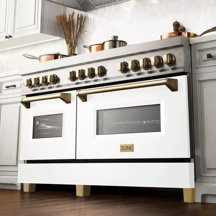 ZLINE 60" Autograph Edition Dual Fuel Range in Stainless Steel with White Matte Doors and Gold Accents, RAZ-WM-60-G ZLINE Dreamwood Living