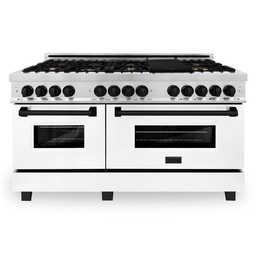 ZLINE 60" Autograph Edition Dual Fuel Range in Stainless Steel with White Matte Doors and Matte Black Accents, RAZ-WM-60-MB ZLINE Dreamwood Living