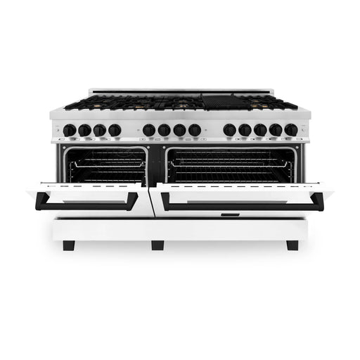 ZLINE 60" Autograph Edition Dual Fuel Range in Stainless Steel with White Matte Doors and Matte Black Accents, RAZ-WM-60-MB ZLINE Dreamwood Living