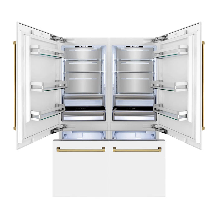 ZLINE 60" Built-In 4-Door French Door Refrigerator in White Matte with Champagne Bronze Accents, RBIVZ-WM-60-CB ZLINE Dreamwood Living