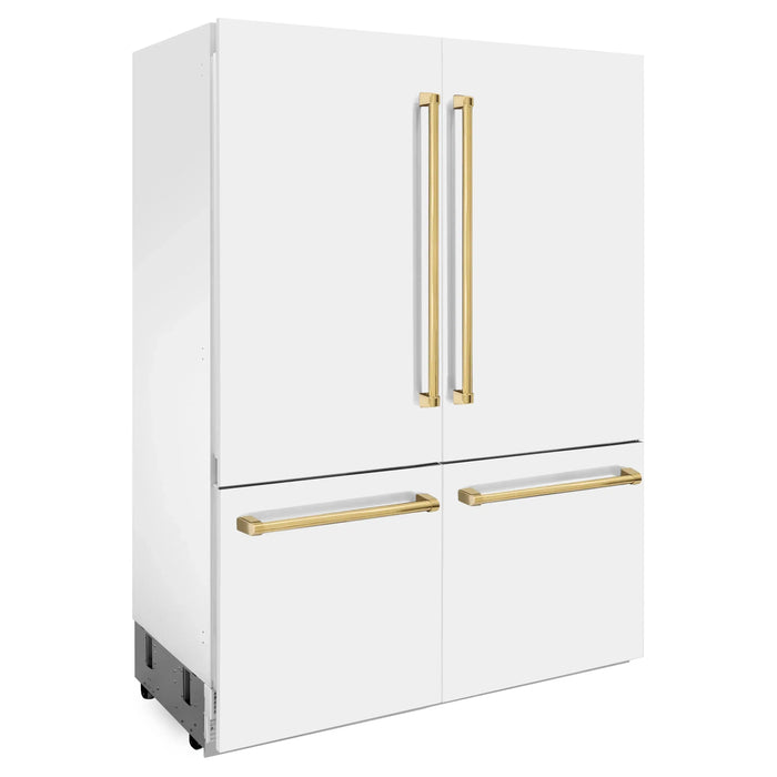 ZLINE 60" Built-In 4-Door French Door Refrigerator in White Matte with Champagne Bronze Accents, RBIVZ-WM-60-CB ZLINE Dreamwood Living