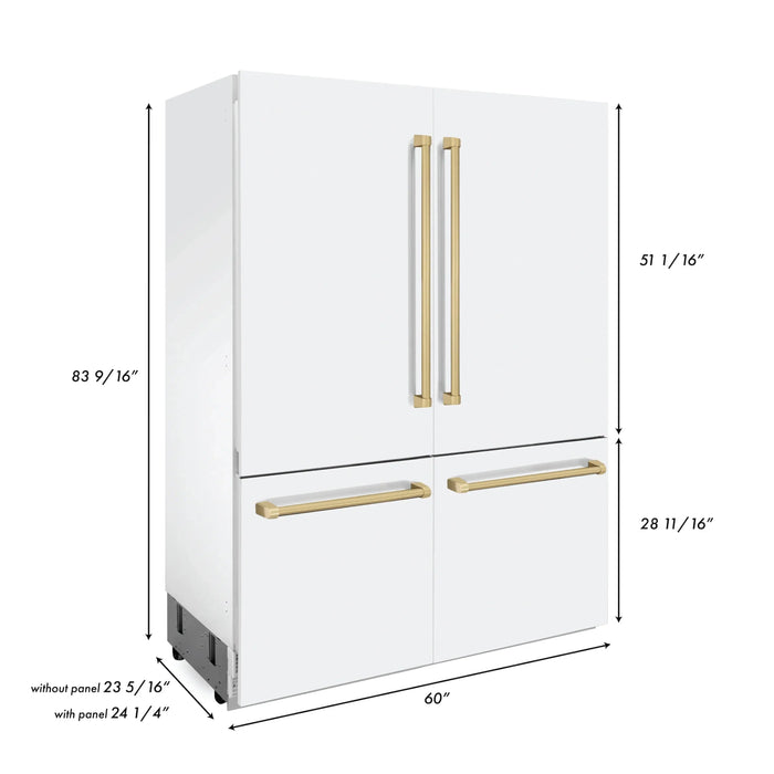 ZLINE 60" Built-In 4-Door French Door Refrigerator in White Matte with Champagne Bronze Accents, RBIVZ-WM-60-CB ZLINE Dreamwood Living