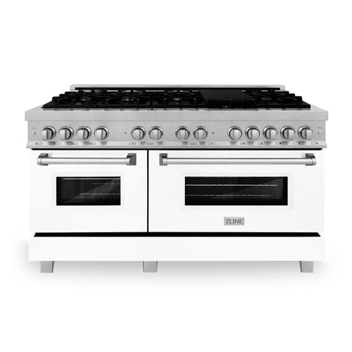 ZLINE 60" Dual Fuel Range in DuraSnow® Stainless Steel with White Matte Doors, RAS-WM-60 ZLINE Dreamwood Living