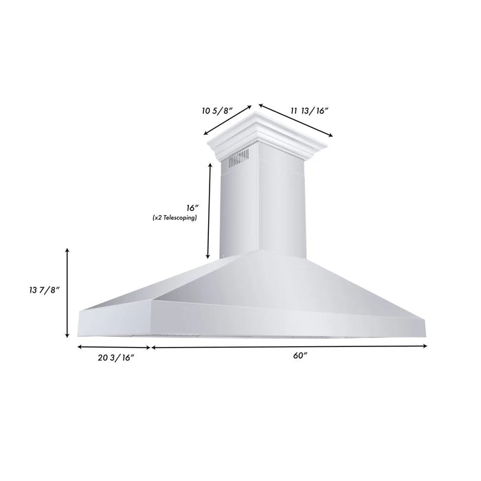 ZLINE 60" Professional Convertible Vent Wall Mount Range Hood in Stainless Steel with Crown Molding, 597CRN-60 ZLINE