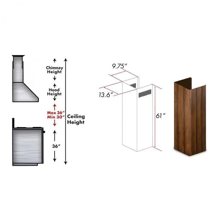 ZLINE 61 in. Wooden Chimney Extension for Ceilings up to 12.5 ft, KPLL-E ZLINE Dreamwood Living