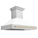ZLINE Autograph 48 Inch DuraSnow® Stainless Steel Range Hood with White Matte Shell and Gold Handle, 8654SNZ-WM48-G ZLINE Dreamwood Living