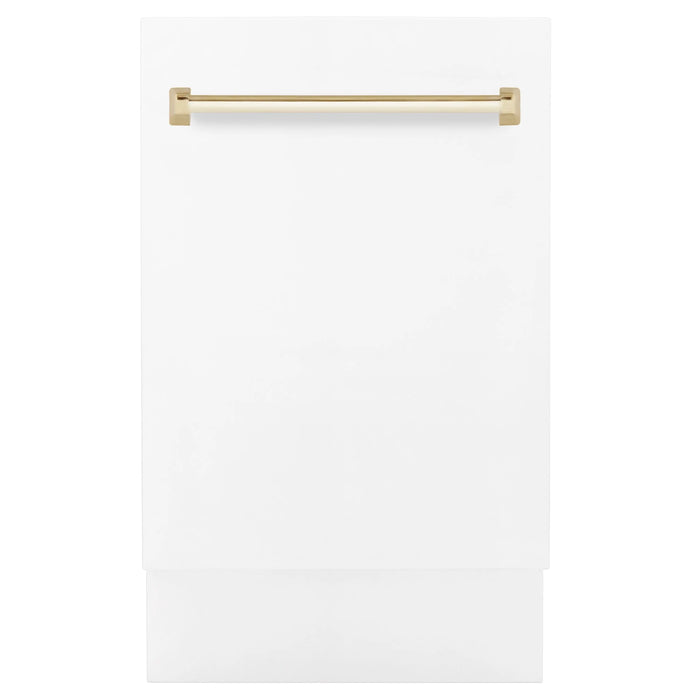 ZLINE Autograph Series 18 In. Dishwasher in White Matte with Gold Handle, DWVZ-WM-18-G ZLINE Dreamwood Living