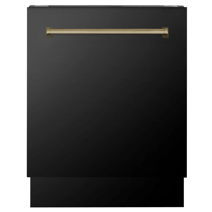 ZLINE Autograph Series 24 inch Tall Dishwasher in Black Stainless Steel with Champagne Bronze Handle, DWVZ-BS-24-CB ZLINE