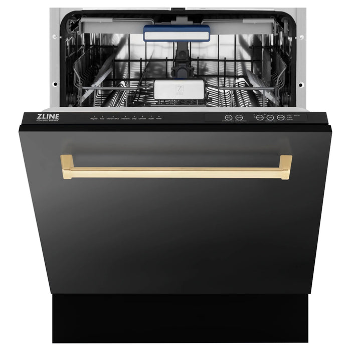 ZLINE Autograph Series 24 inch Tall Dishwasher in Black Stainless Steel with Champagne Bronze Handle, DWVZ-BS-24-CB ZLINE