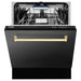 ZLINE Autograph Series 24 inch Tall Dishwasher in Black Stainless Steel with Champagne Bronze Handle, DWVZ-BS-24-CB ZLINE