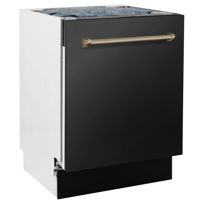 ZLINE Autograph Series 24 inch Tall Dishwasher in Black Stainless Steel with Champagne Bronze Handle, DWVZ-BS-24-CB ZLINE
