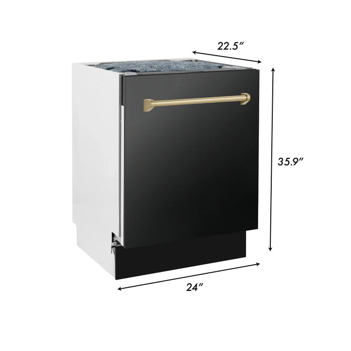 ZLINE Autograph Series 24 inch Tall Dishwasher in Black Stainless Steel with Champagne Bronze Handle, DWVZ-BS-24-CB ZLINE