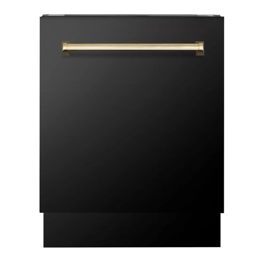 ZLINE Autograph Series 24 inch Tall Dishwasher in Black Stainless Steel with Gold Handle, DWVZ-BS-24-G ZLINE