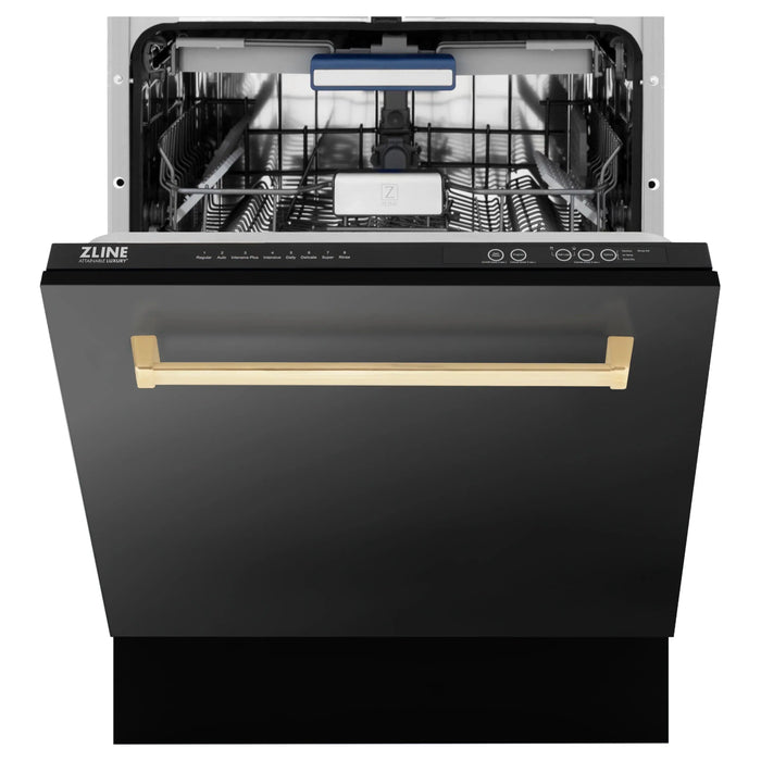 ZLINE Autograph Series 24 inch Tall Dishwasher in Black Stainless Steel with Gold Handle, DWVZ-BS-24-G ZLINE