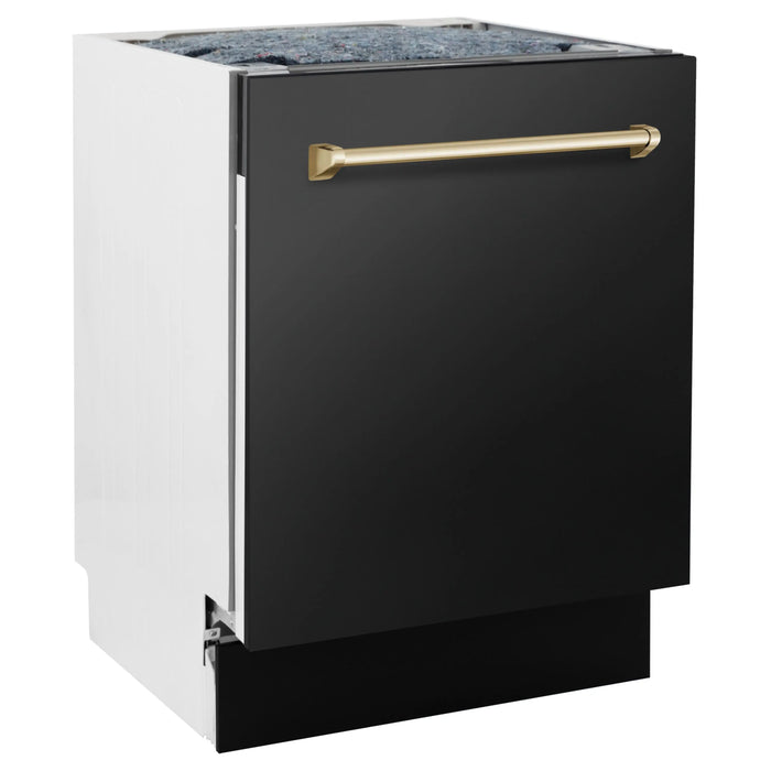 ZLINE Autograph Series 24 inch Tall Dishwasher in Black Stainless Steel with Gold Handle, DWVZ-BS-24-G ZLINE
