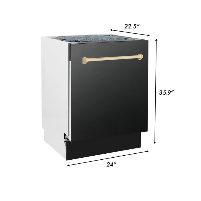 ZLINE Autograph Series 24 inch Tall Dishwasher in Black Stainless Steel with Gold Handle, DWVZ-BS-24-G ZLINE