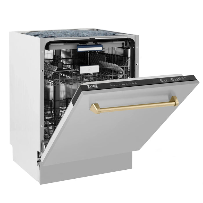 ZLINE Autograph Series 24 inch Tall Dishwasher in Stainless Steel with Champagne Bronze Handle, DWVZ-304-24-CB ZLINE