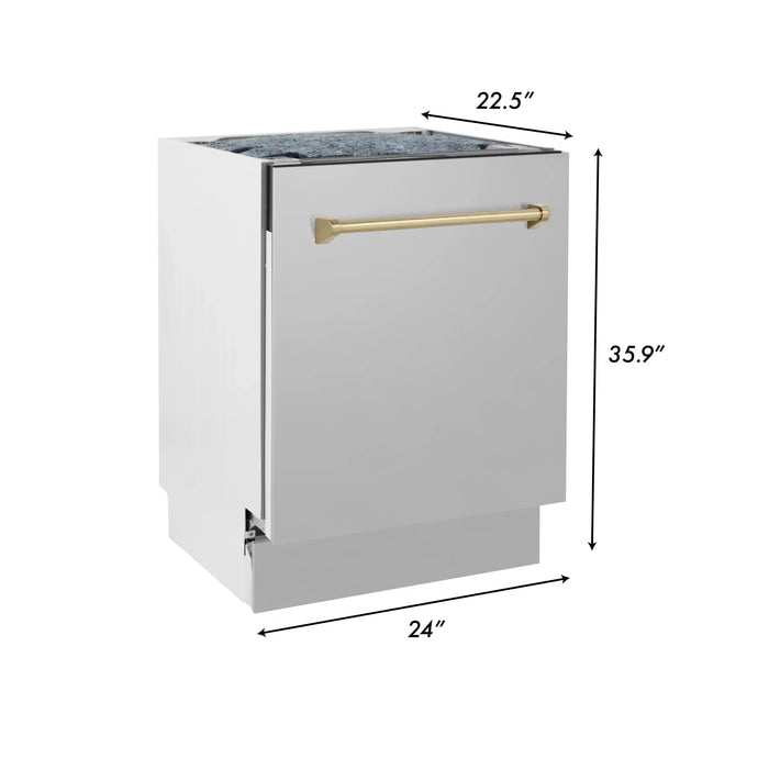 ZLINE Autograph Series 24 inch Tall Dishwasher in Stainless Steel with Champagne Bronze Handle, DWVZ-304-24-CB ZLINE