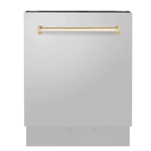 ZLINE Autograph Series 24 inch Tall Dishwasher in Stainless Steel with Gold Handle, DWVZ-304-24-G ZLINE
