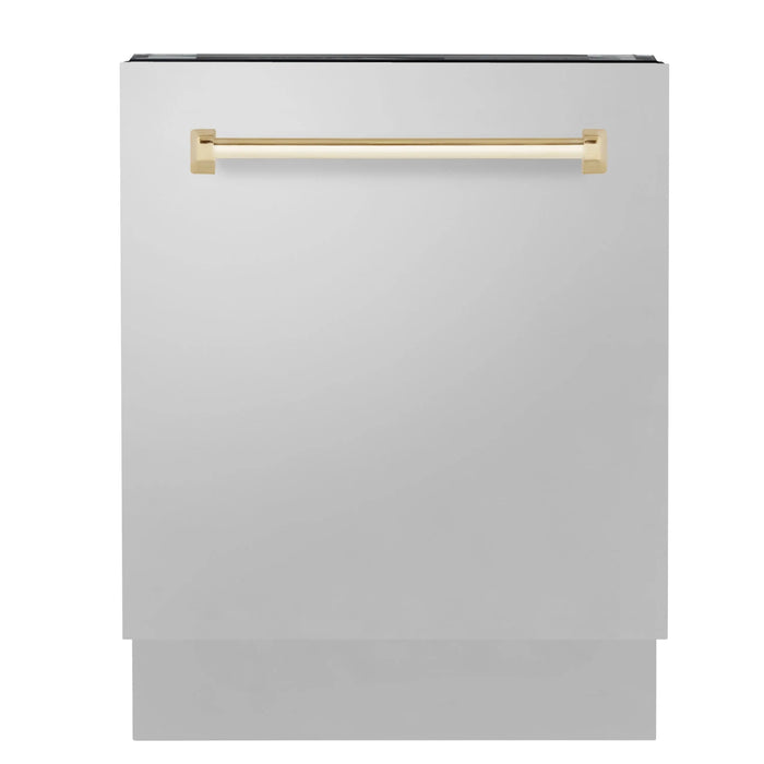 ZLINE Autograph Series 24 inch Tall Dishwasher in Stainless Steel with Gold Handle, DWVZ-304-24-G ZLINE