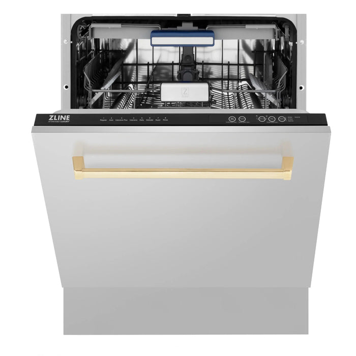 ZLINE Autograph Series 24 inch Tall Dishwasher in Stainless Steel with Gold Handle, DWVZ-304-24-G ZLINE