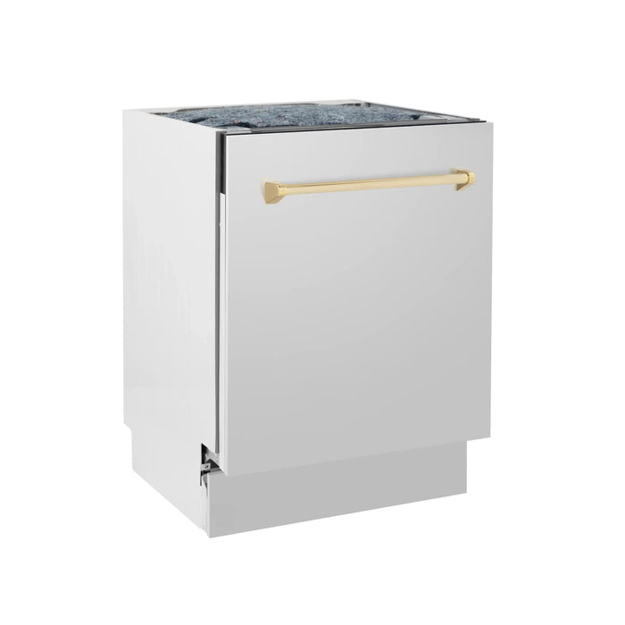 ZLINE Autograph Series 24 inch Tall Dishwasher in Stainless Steel with Gold Handle, DWVZ-304-24-G ZLINE