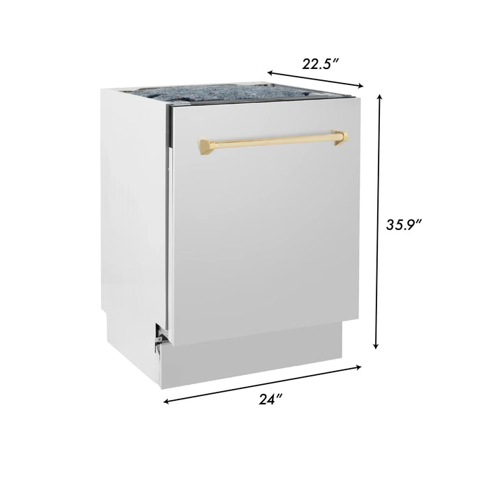 ZLINE Autograph Series 24 inch Tall Dishwasher in Stainless Steel with Gold Handle, DWVZ-304-24-G ZLINE