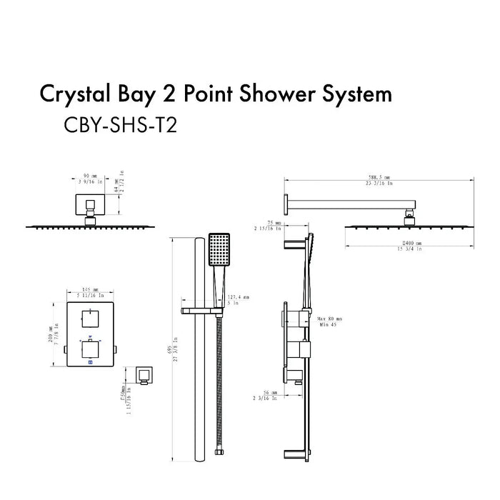 ZLINE Crystal Bay Thermostatic Shower System in Brushed Nickel, CBY-SHS-T2-BN ZLINE Dreamwood Living
