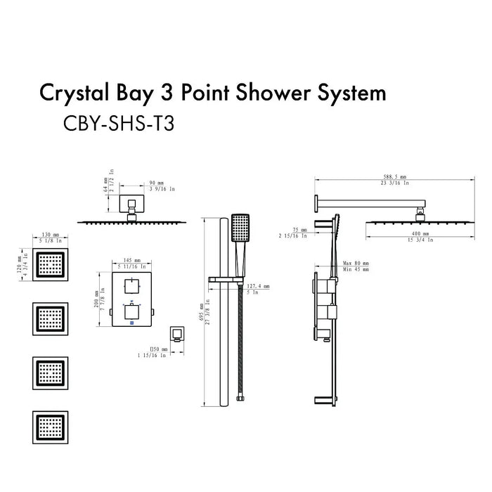 ZLINE Crystal Bay Thermostatic Shower System in Brushed Nickel, CBY-SHS-T3-BN ZLINE Dreamwood Living