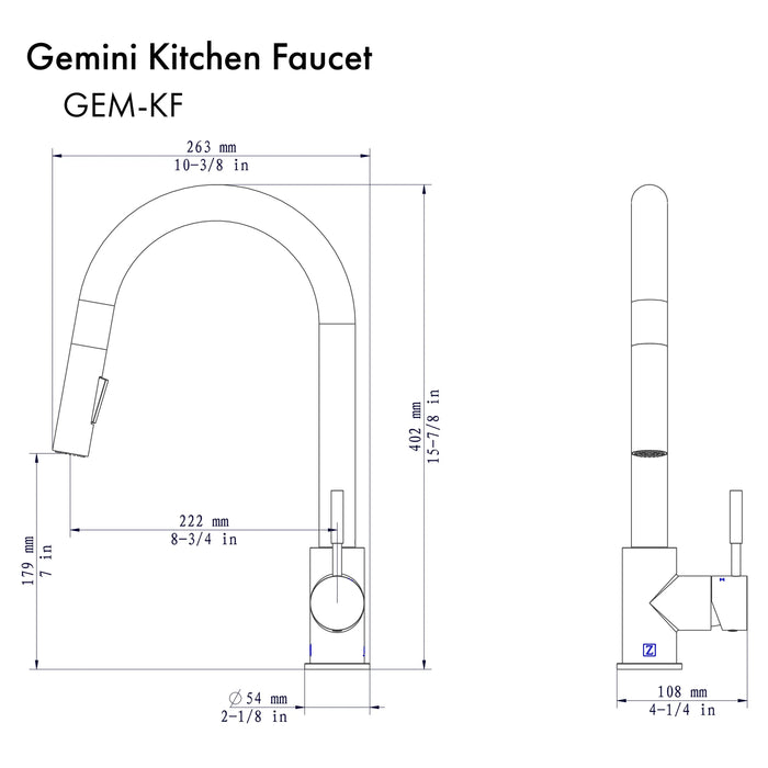 ZLINE Gemini Kitchen Faucet, GEM-KF-CH ZLINE Dreamwood Living