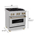 ZLINE Kitchen and Bath 30 Inch Autograph Edition Dual Fuel Range in DuraSnow® Stainless Steel with Champagne Bronze Accents, RASZ-SN-30-CB ZLINE Dreamwood Living