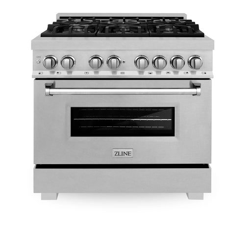 ZLINE Kitchen and Bath 36 in. Professional Gas Burner/Electric Oven in DuraSnow® Stainless with DuraSnow® Stainless Door, RAS-SN-36 ZLINE