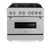 ZLINE Kitchen and Bath 36 in. Professional Gas Burner/Electric Oven in DuraSnow® Stainless with DuraSnow® Stainless Door, RAS-SN-36 ZLINE