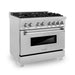 ZLINE Kitchen and Bath 36 in. Professional Gas Burner/Electric Oven in DuraSnow® Stainless with DuraSnow® Stainless Door, RAS-SN-36 ZLINE
