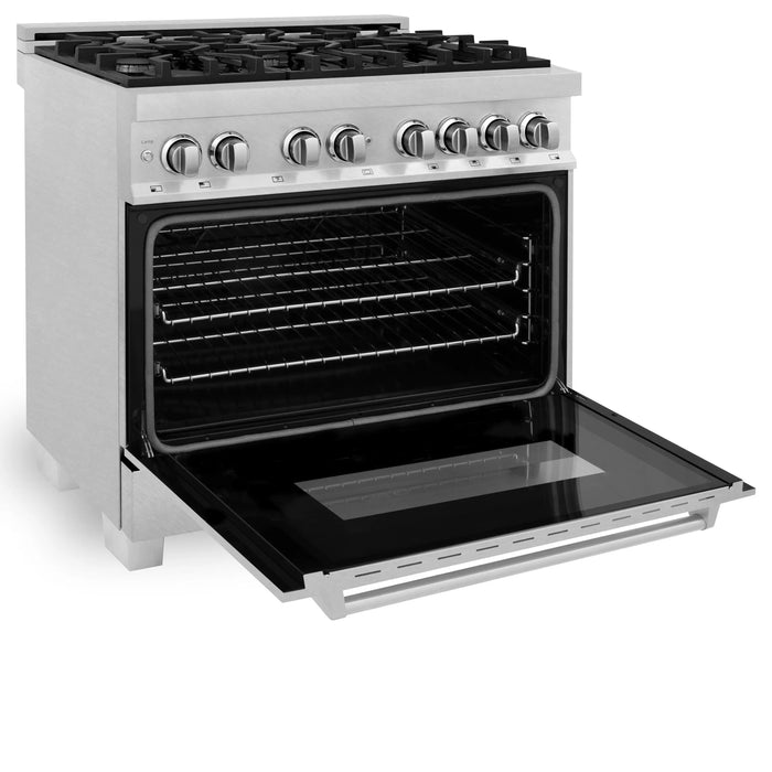 ZLINE Kitchen and Bath 36 in. Professional Gas Burner/Electric Oven in DuraSnow® Stainless with DuraSnow® Stainless Door, RAS-SN-36 ZLINE