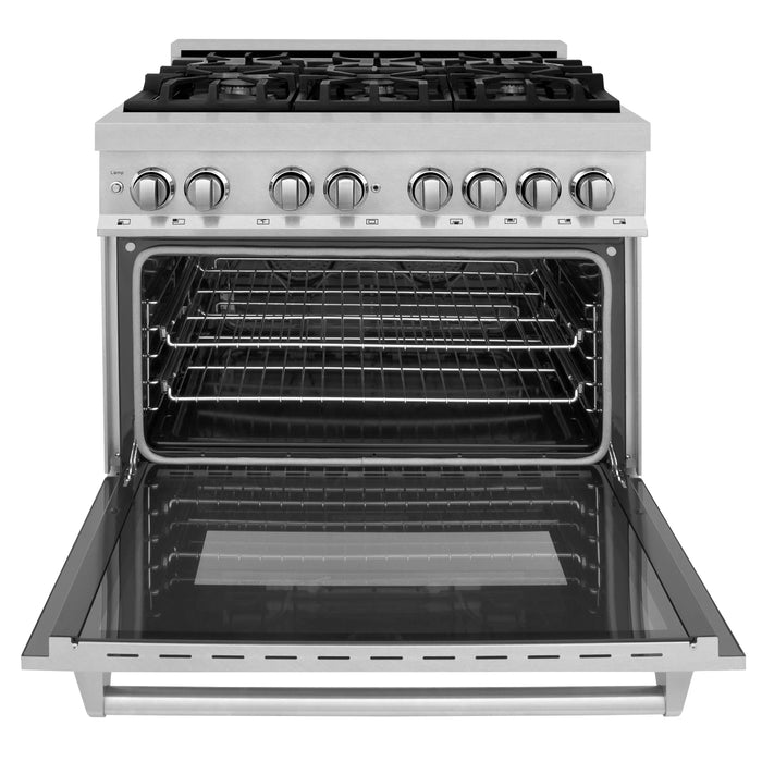 ZLINE Kitchen and Bath 36 in. Professional Gas Burner/Electric Oven in DuraSnow® Stainless with DuraSnow® Stainless Door, RAS-SN-36 ZLINE