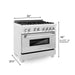ZLINE Kitchen and Bath 36 in. Professional Gas Burner/Electric Oven in DuraSnow® Stainless with DuraSnow® Stainless Door, RAS-SN-36 ZLINE