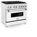 ZLINE Kitchen and Bath 36 in. Professional Gas Burner/Electric Oven in DuraSnow® Stainless with White Matte Door, RAS-WM-36 ZLINE