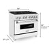 ZLINE Kitchen and Bath 36 in. Professional Gas Burner/Electric Oven in DuraSnow® Stainless with White Matte Door, RAS-WM-36 ZLINE